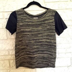 Zara Metallic Short Sleeve Black Knit Top - S
